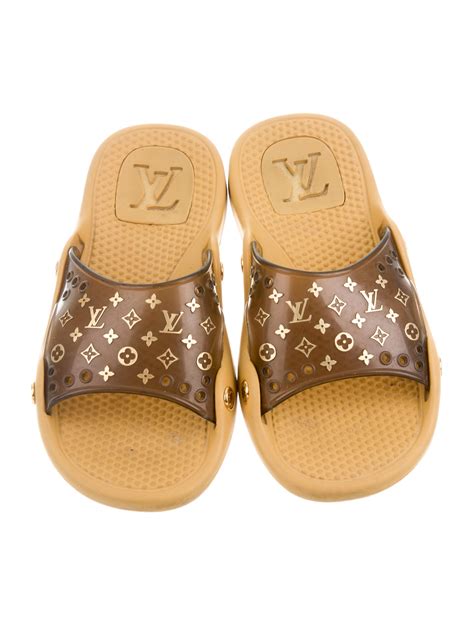 louis vuitton gold brown sandals w monogram insole|louis vuitton sandals price list.